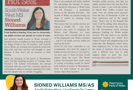 Delwedd yn dangos erthygl Sioned Williams yn y Glamorgan Gazette, y mae ei geiriad wedi'i gynnwys yn yr erthygl ar y wefan