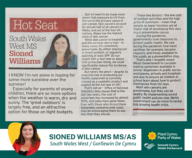 toriadau o erthygl papur newydd a gyhoeddwyd yn y Glamorgan Gazette ddydd Iau 11 Gorffennaf 2024. yn eistedd ar gefndir gwyrdd