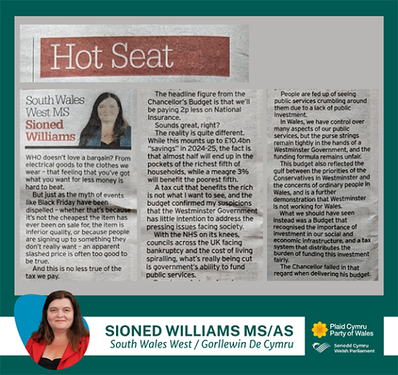 Clipping of a newspaper article that was originally published in the Glamorgan Gazette Thursday 14 March 2024. on a green background