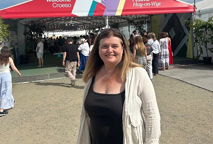 Sioned outside the Hay Book Festival entrance