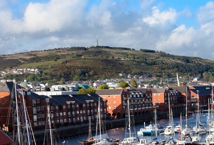 Kilvey Hill, Swansea marina in the foreground