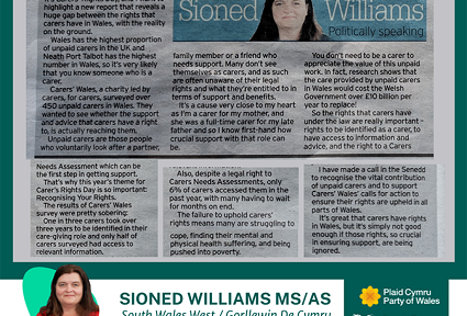 Cyhoeddwyd yr erthygl hon yn y South Wales Evening Post ddydd Iau 21 Tachwedd 2024 (yn Saesneg).