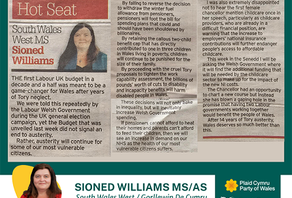 llun o bapur newydd gyda sioned williams