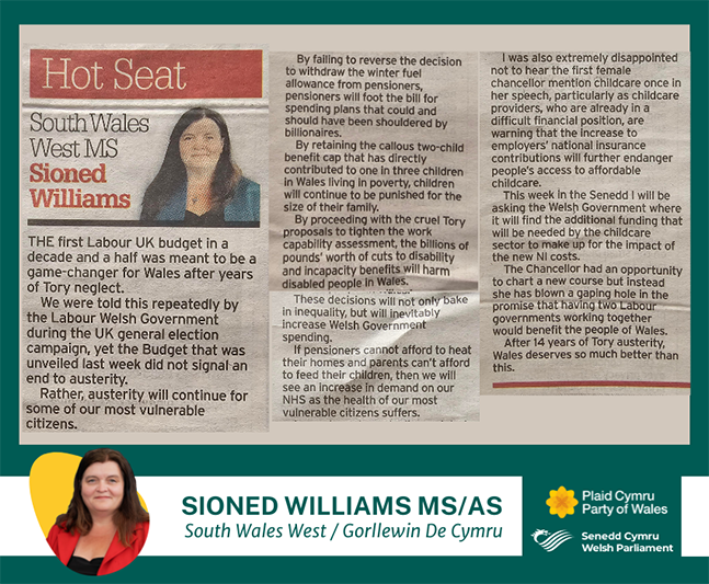 llun o papur newydd gyda erthygl sioned williams