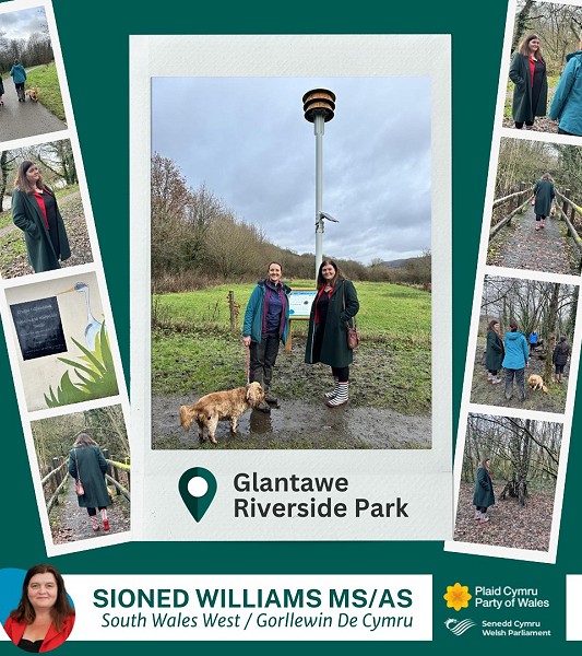 Collage o lluniau ar ffurf poster yn dangos lluniau o Barc Glan-yr-afon
